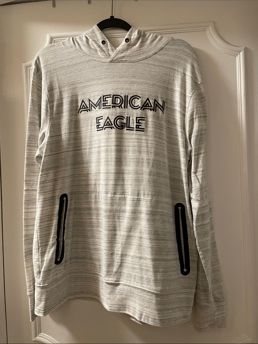 American Eagle Outfitters Light Gray Striped Hooded Pullover